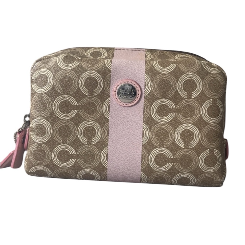 Coach Brown and Pink Cosmetics Pouch